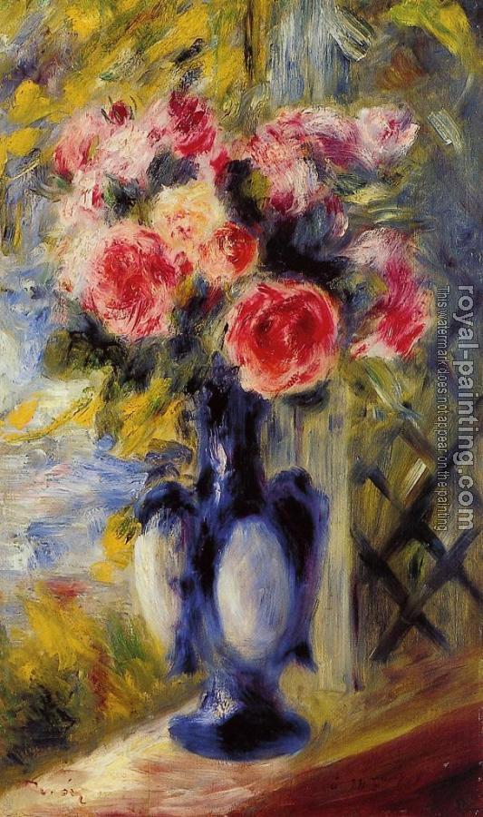 Pierre Auguste Renoir : Bouquet of Roses in a Blue Vase